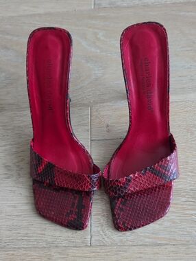 Charles David Designed By Nathalie M Red Snake-Embossed Open-Toe Heeled Sandals